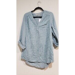 Soft Surroundings Lillith Top Arona Blue SZ M Linen Viscose Blend Style #2FJ413